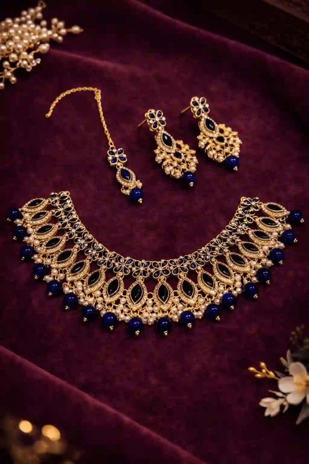 Bridal Choker Necklace Set with Earrings & Maang Tikka