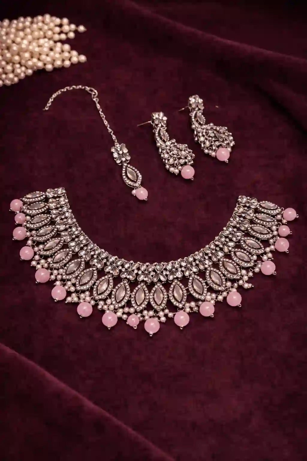 Bridal Choker Necklace Set with Earrings & Maang Tikka