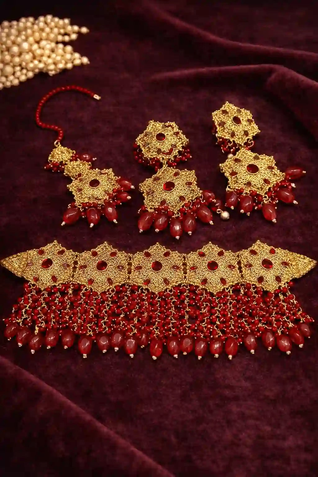 Bridal Pearl Choker Set with Earrings & Maang Tikka – Traditional Party Wear Jewelry