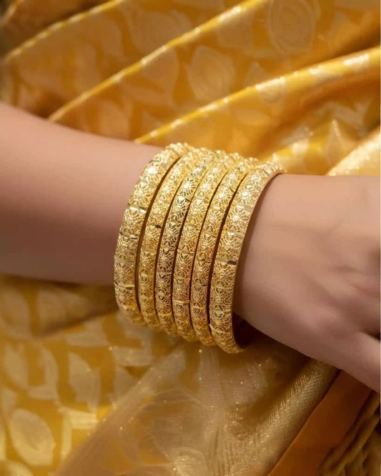 Classic Casting Gold Bangles Set – Textured Gold Plated Everyday Wear Kangan