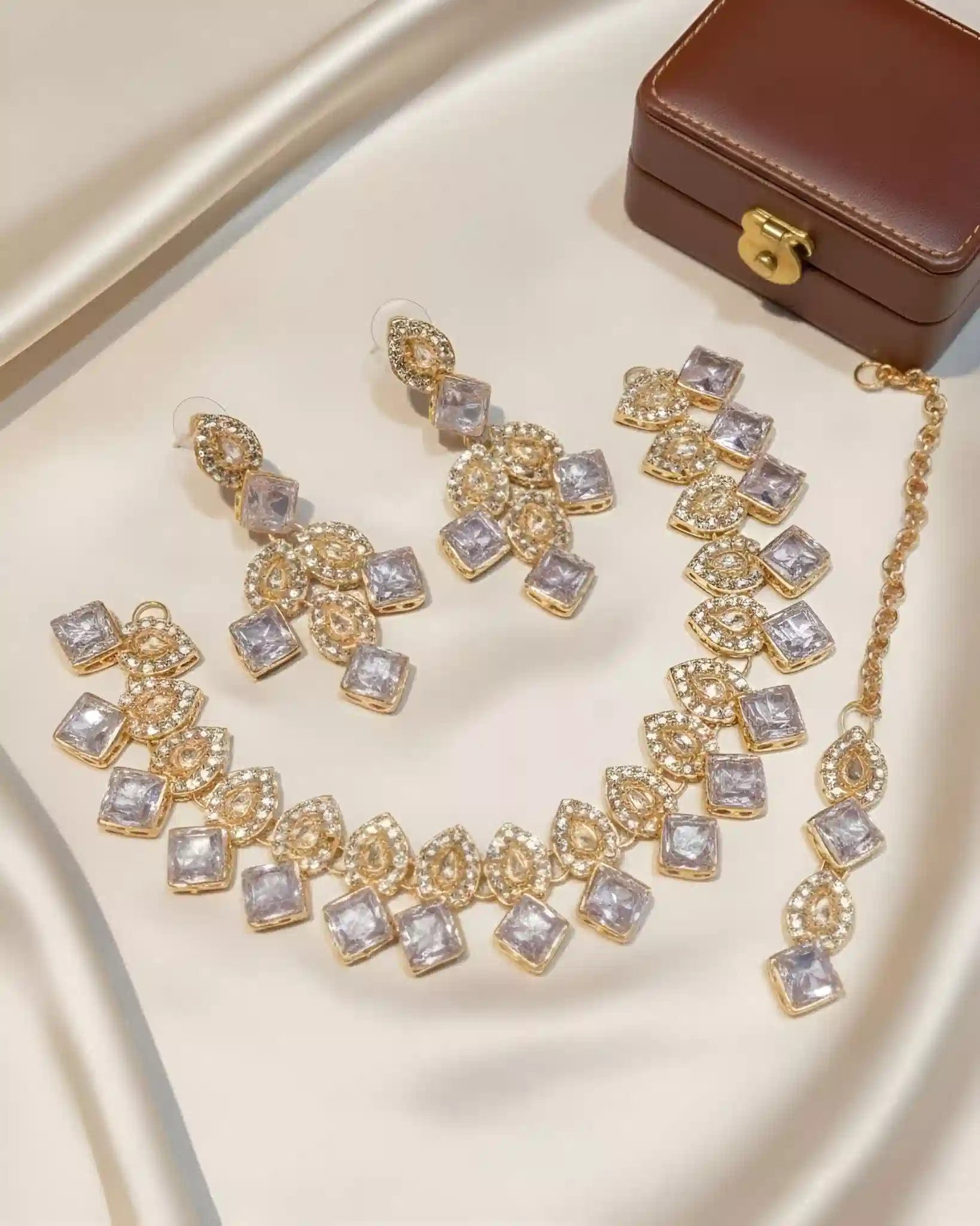 Classic Festive Necklace Earrings and Tikka Set