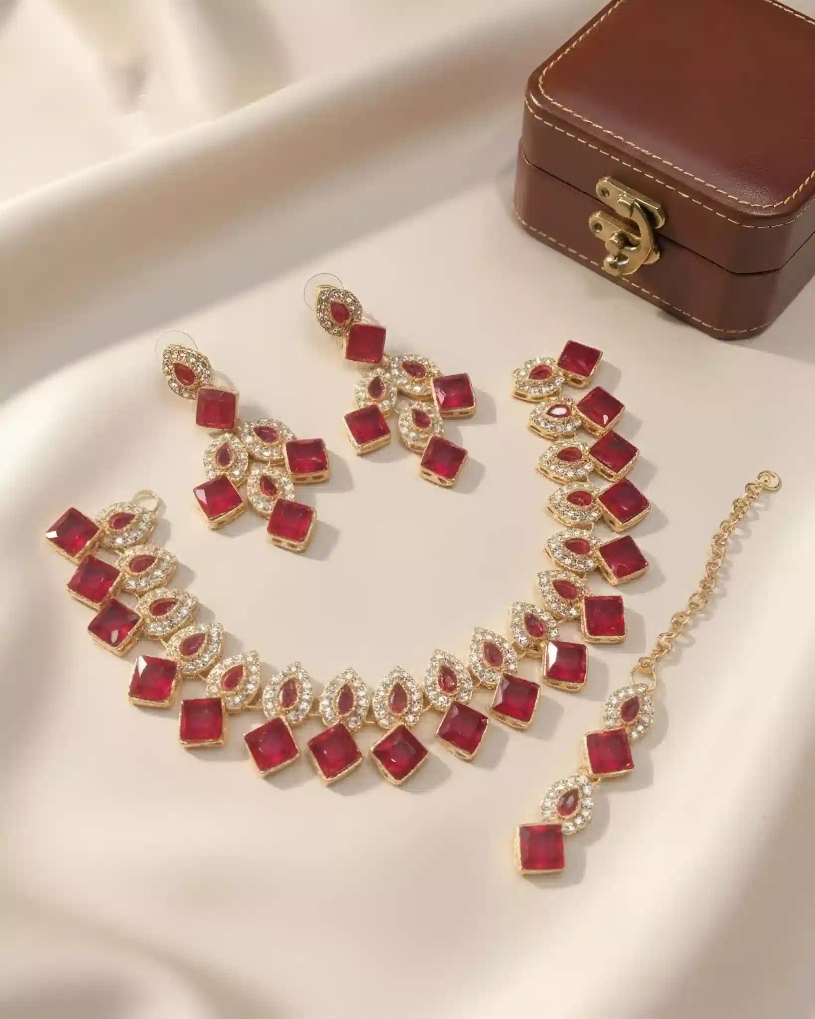 Classic Festive Necklace Earrings and Tikka Set