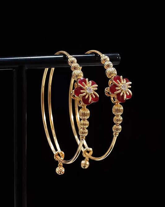 Designer Floral Bracelet Bangle Set Gold Plated Elegant Women’s Jewelry