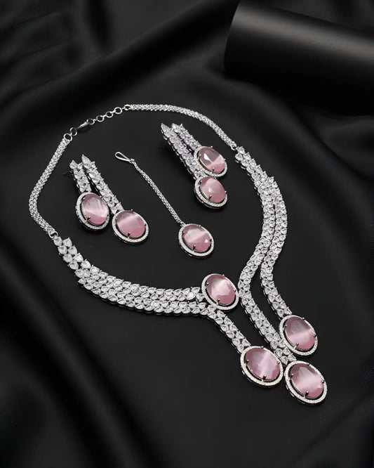 Designer Party Wear Necklace Earrings and Tikka Set