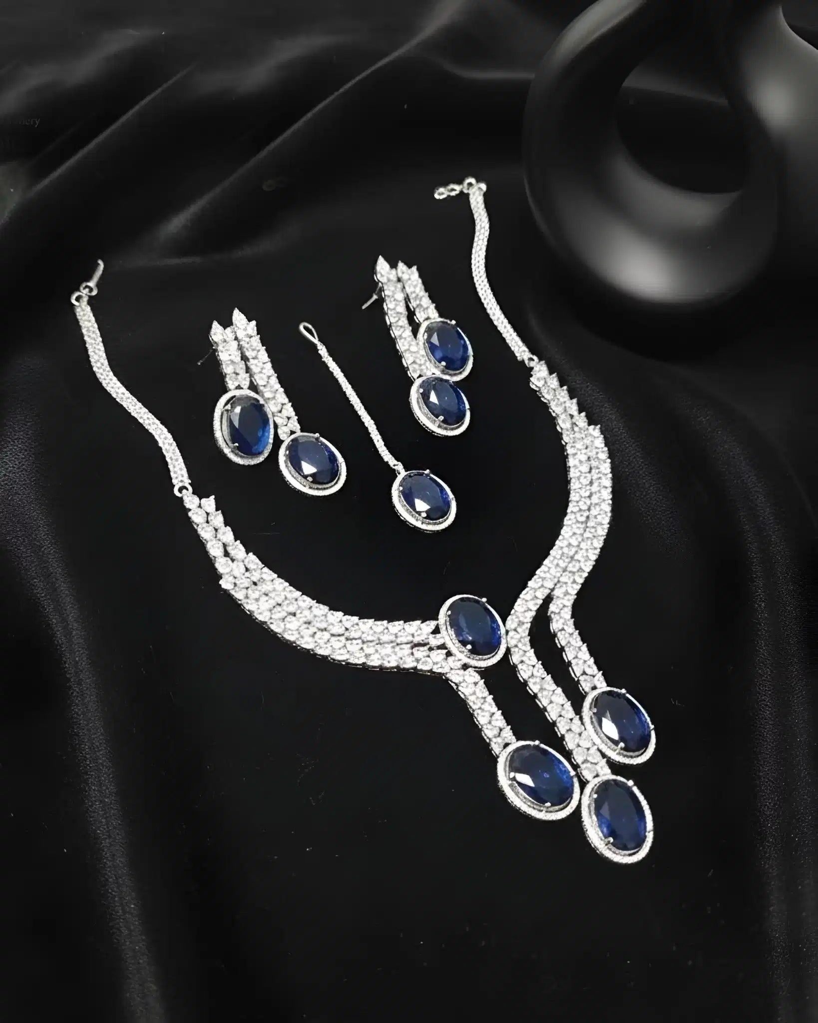 Designer Party Wear Necklace Earrings and Tikka Set