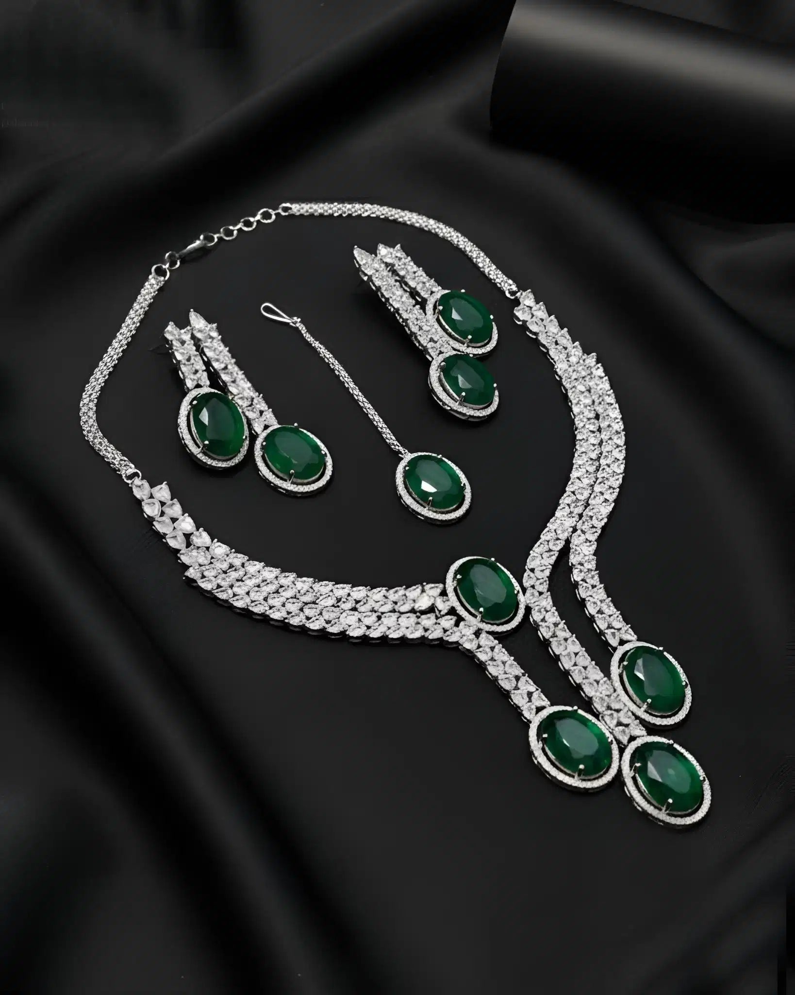 Designer Party Wear Necklace Earrings and Tikka Set