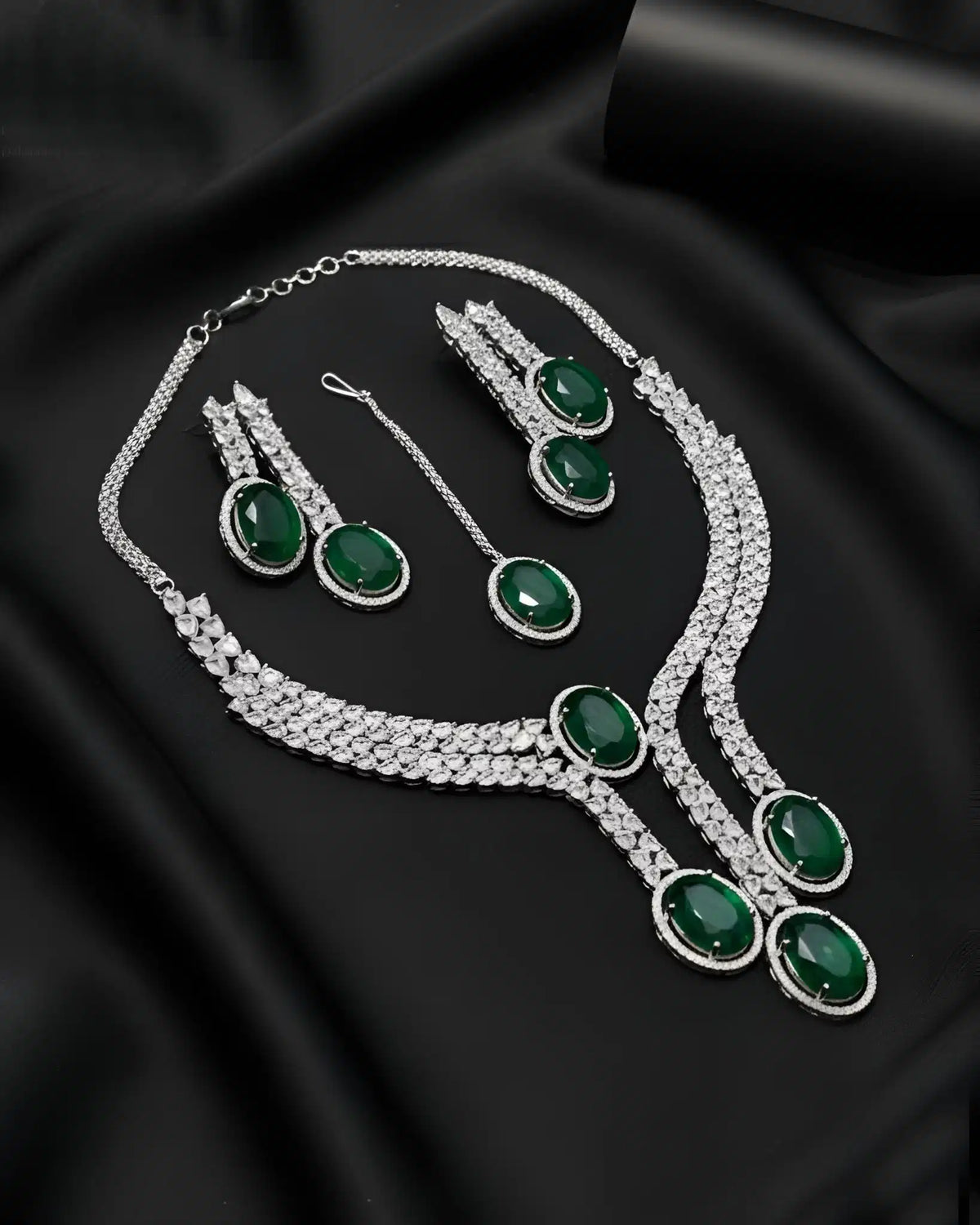 Designer Party Wear Necklace Earrings and Tikka Set