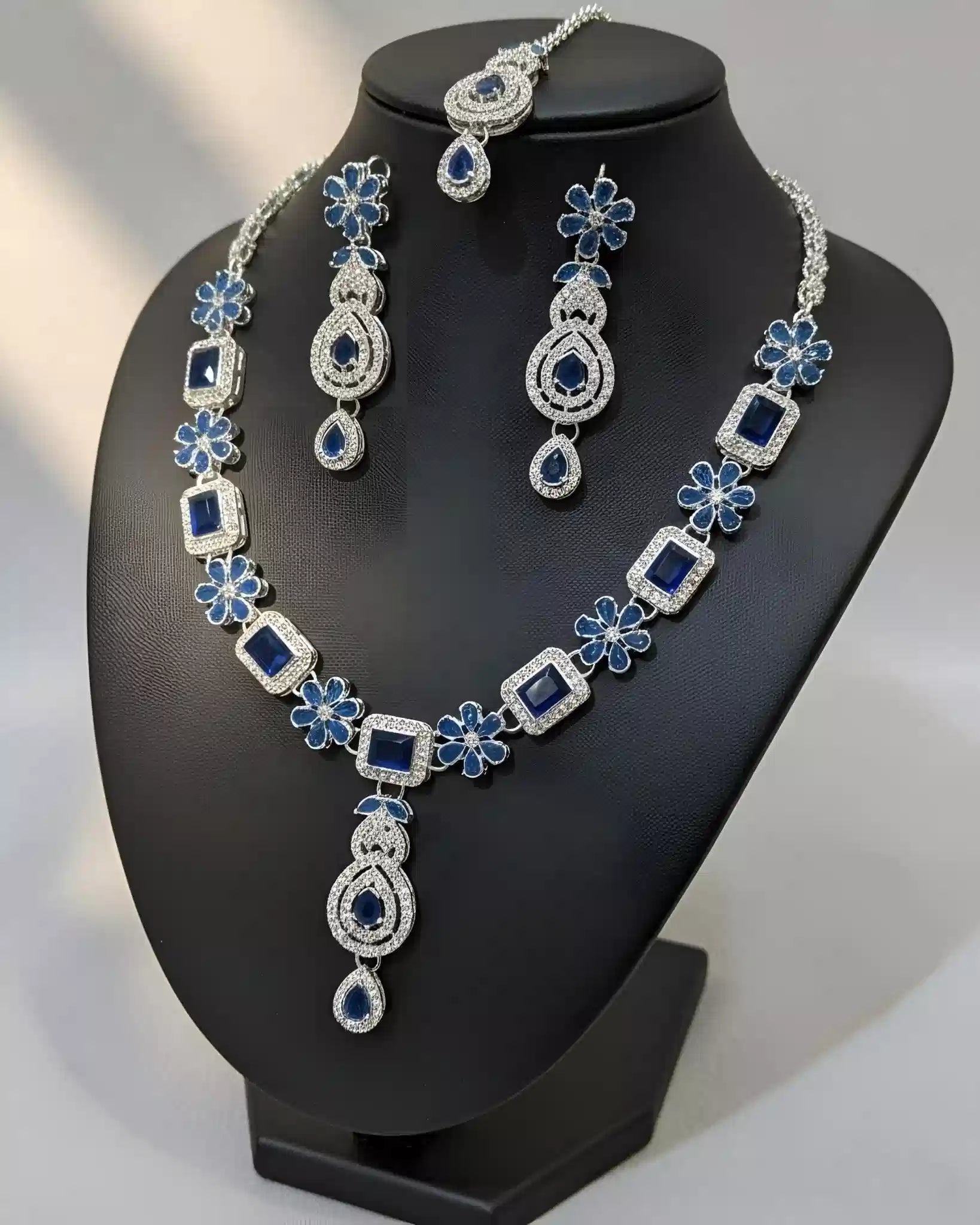 Designer Statement Necklace Earrings and Tikka Jewelry Set