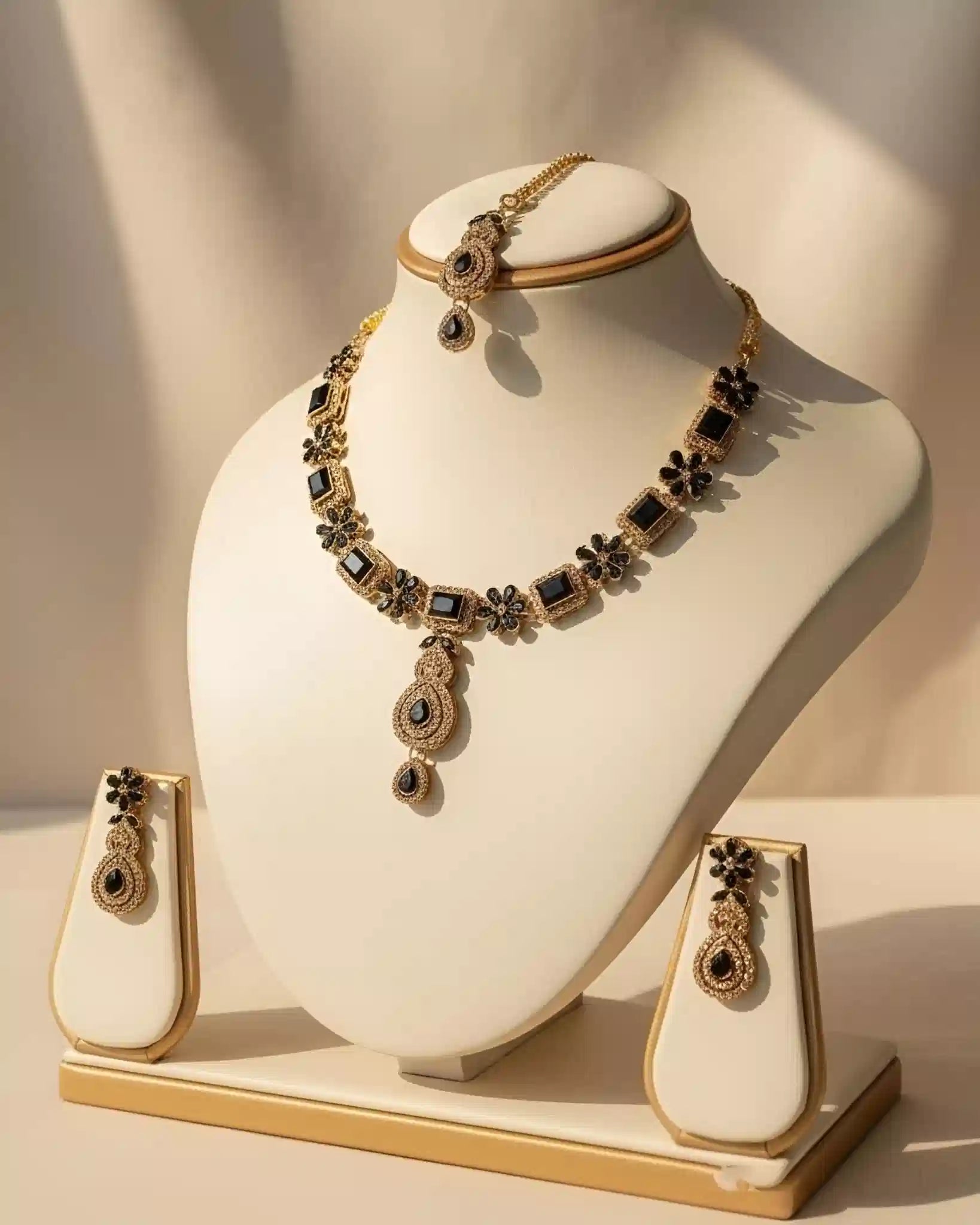 Designer Statement Necklace Earrings and Tikka Jewelry Set