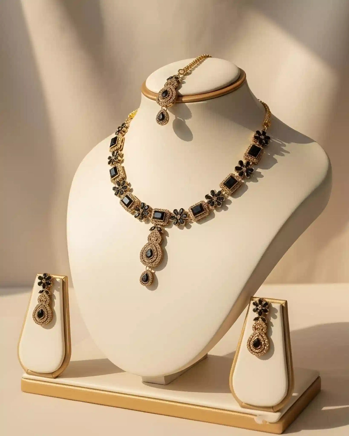 Designer Statement Necklace Earrings and Tikka Jewelry Set