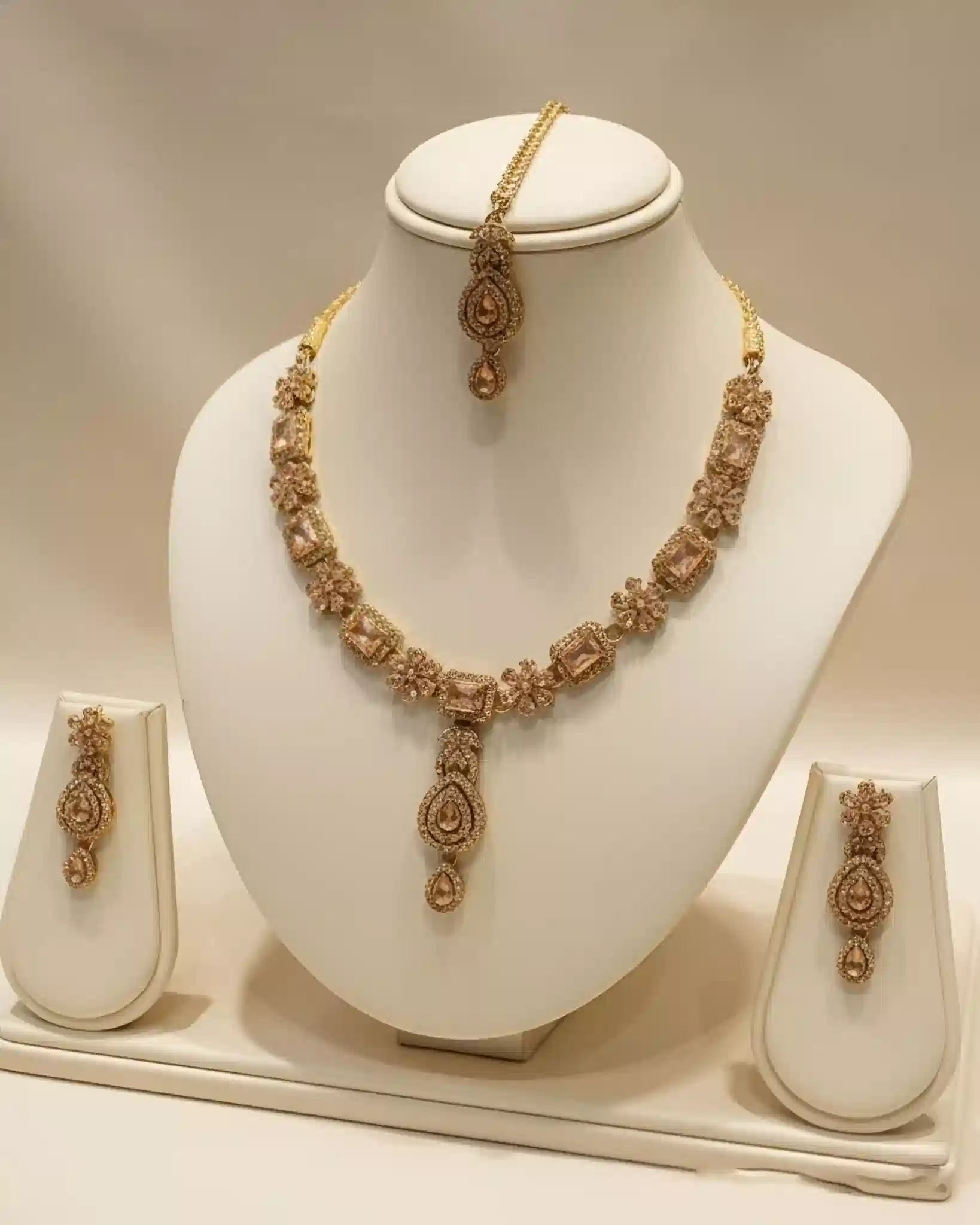 Designer Statement Necklace Earrings and Tikka Jewelry Set