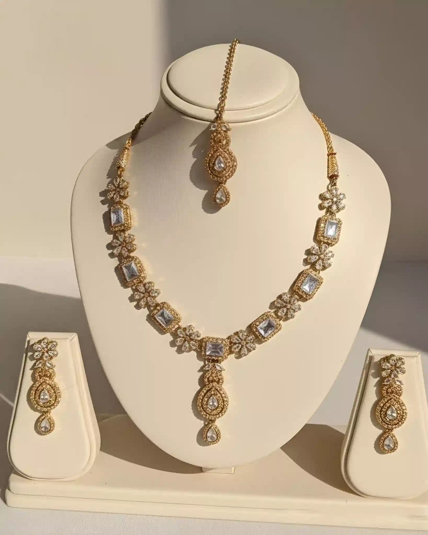 Designer Statement Necklace Earrings and Tikka Jewelry Set