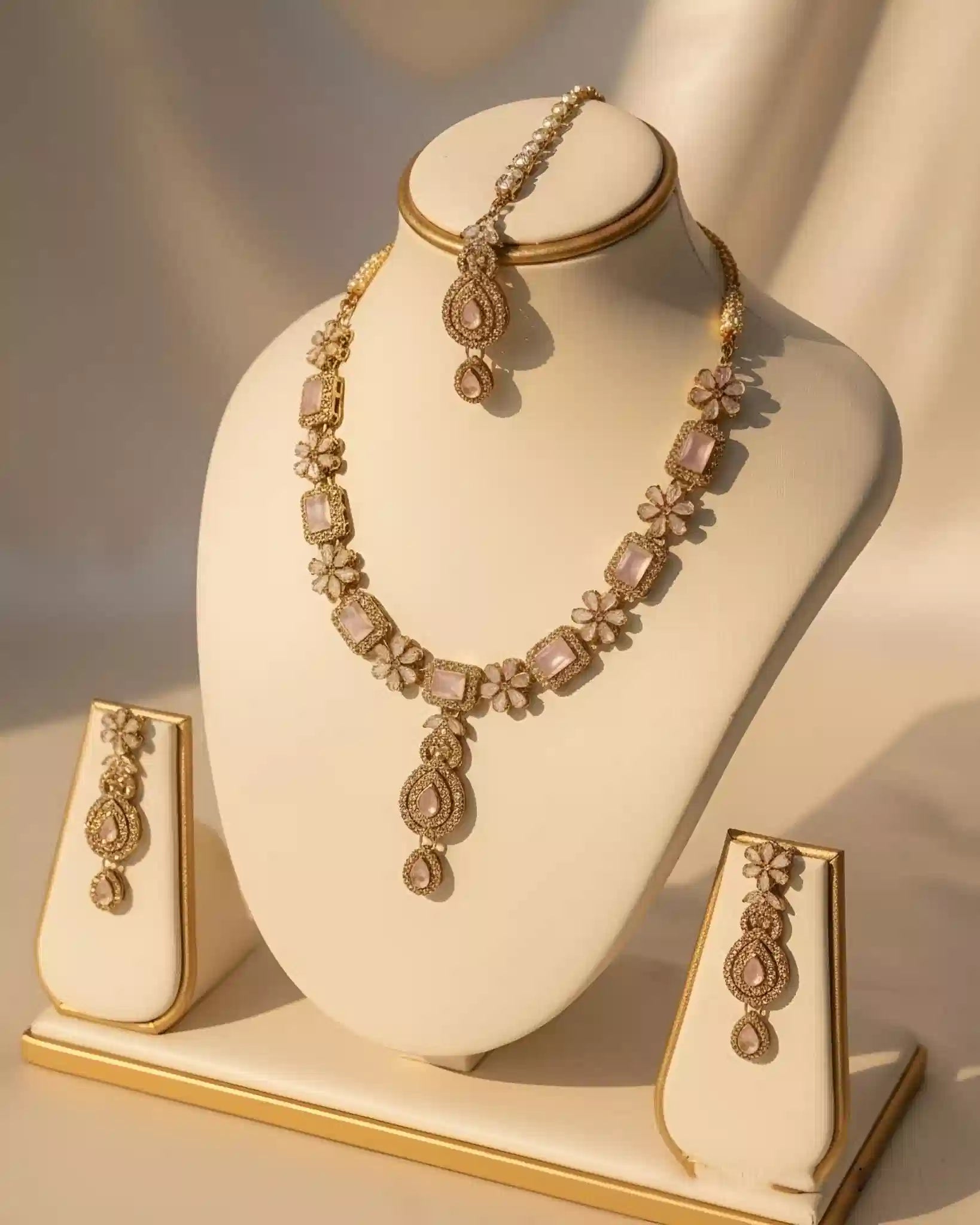 Designer Statement Necklace Earrings and Tikka Jewelry Set