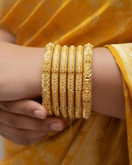 Elegant Casting Gold Bangles Set – Classic Textured Gold Plated Everyday Kangan