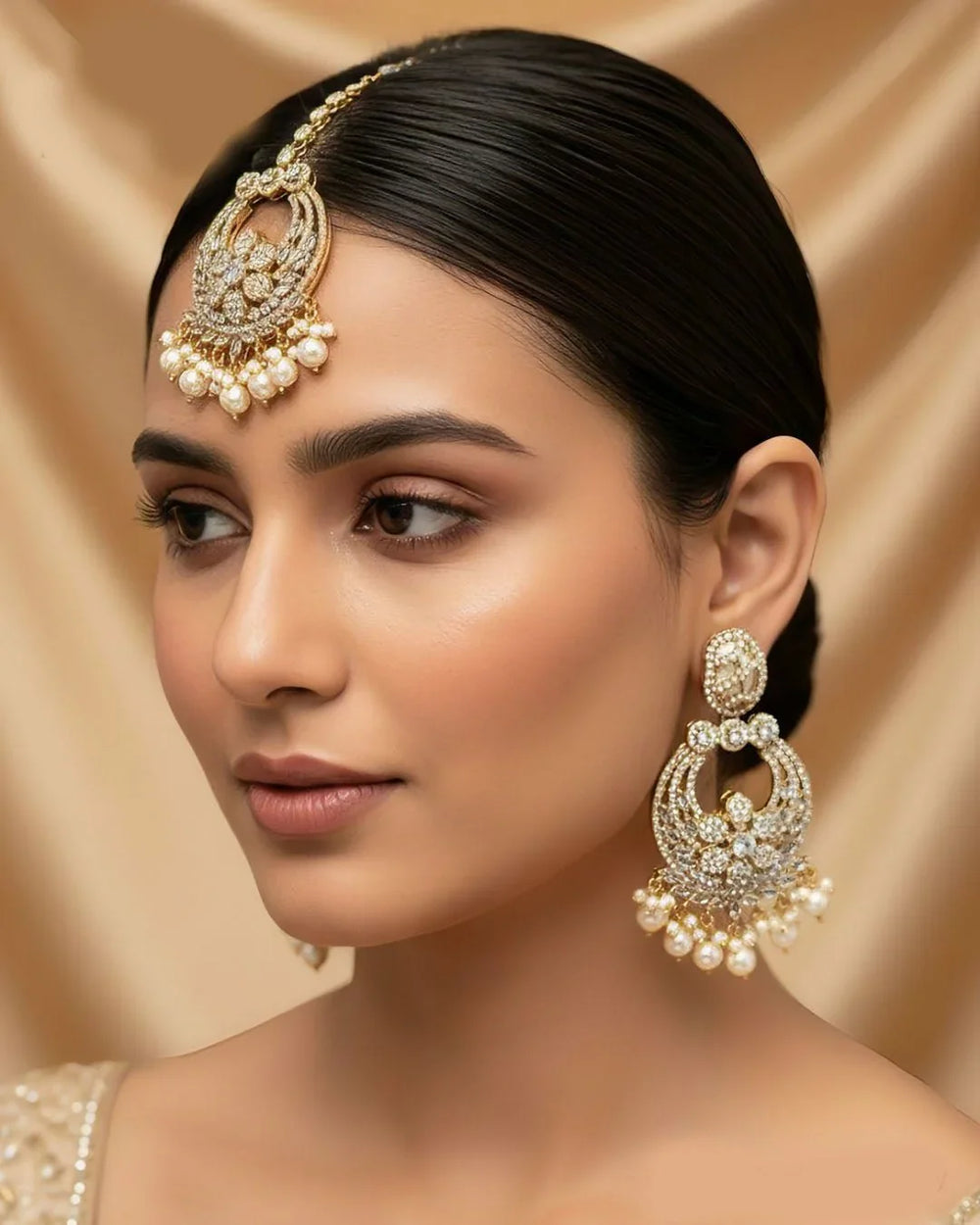 Elegant Matha Patti with Matching Earrings – Bridal Jewelry Set - Gram