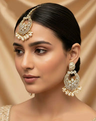 Elegant Matha Patti with Matching Earrings – Bridal Jewelry Set - Gram
