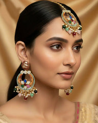 Elegant Matha Patti with Matching Earrings – Bridal Jewelry Set - Gram