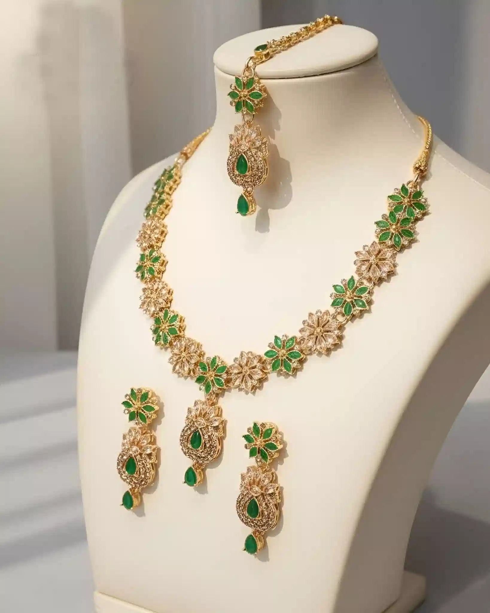 Elegant Party Wear Necklace Earrings and Tikka Set for Women