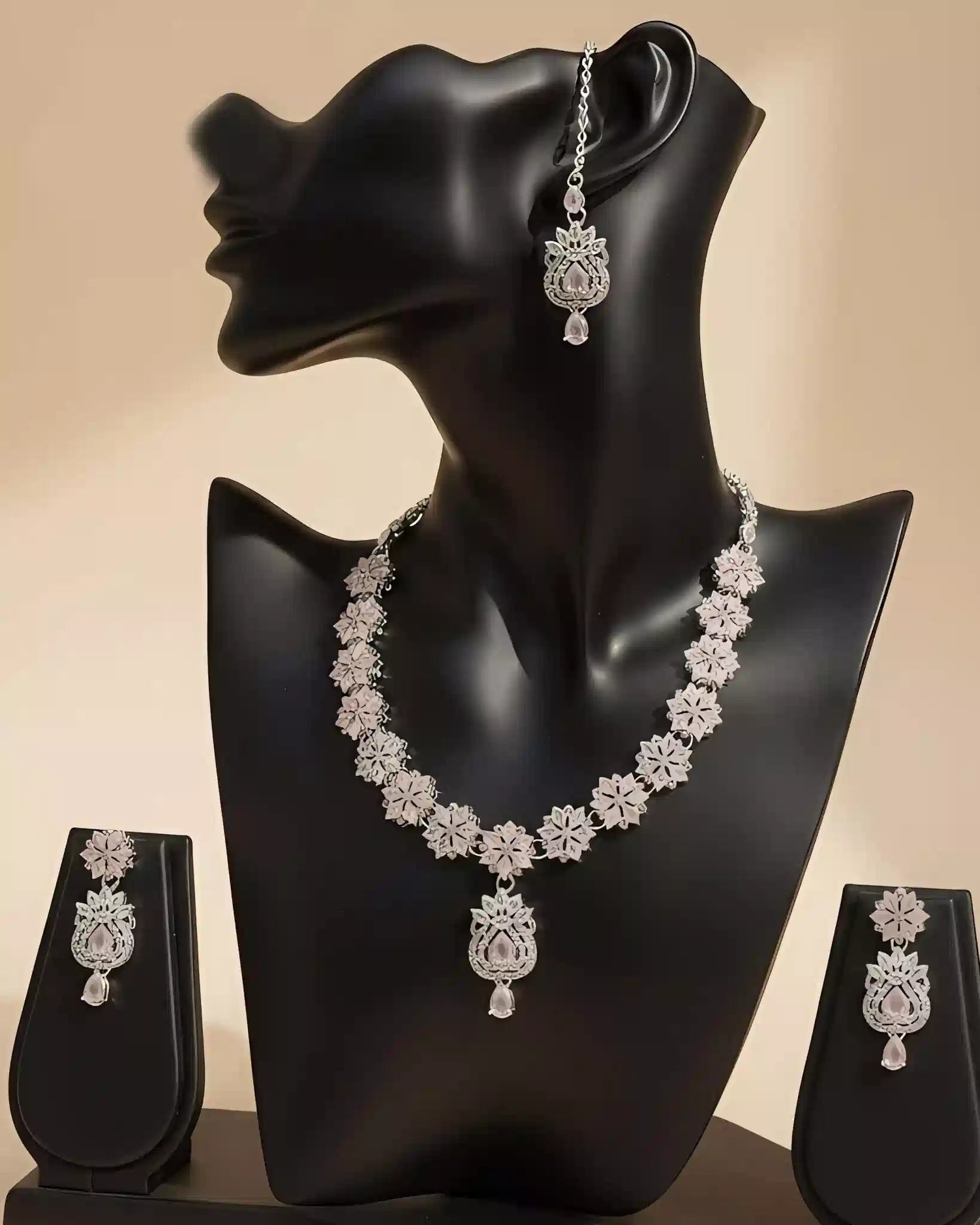 Elegant Party Wear Necklace Earrings and Tikka Set for Women