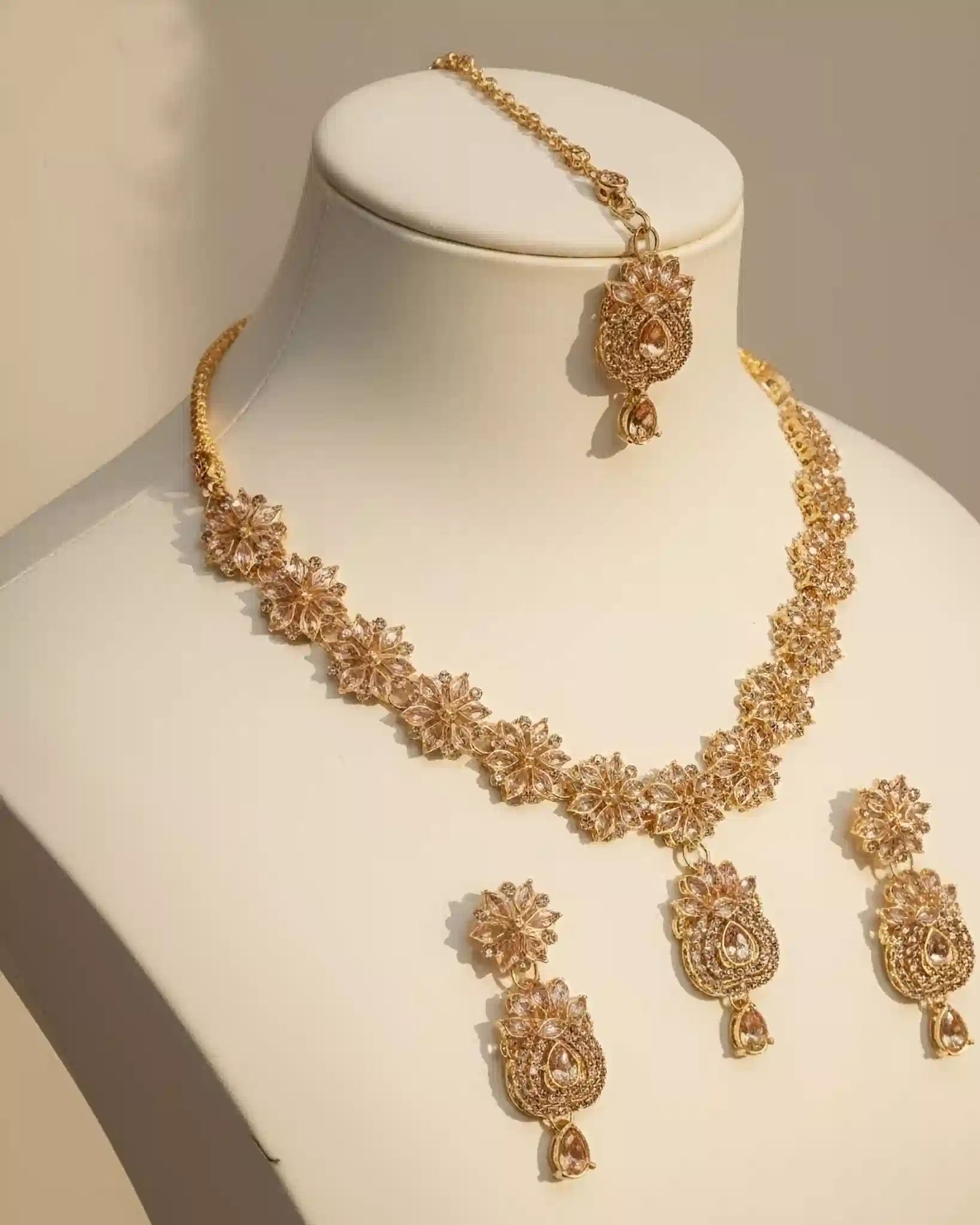 Elegant Party Wear Necklace Earrings and Tikka Set for Women
