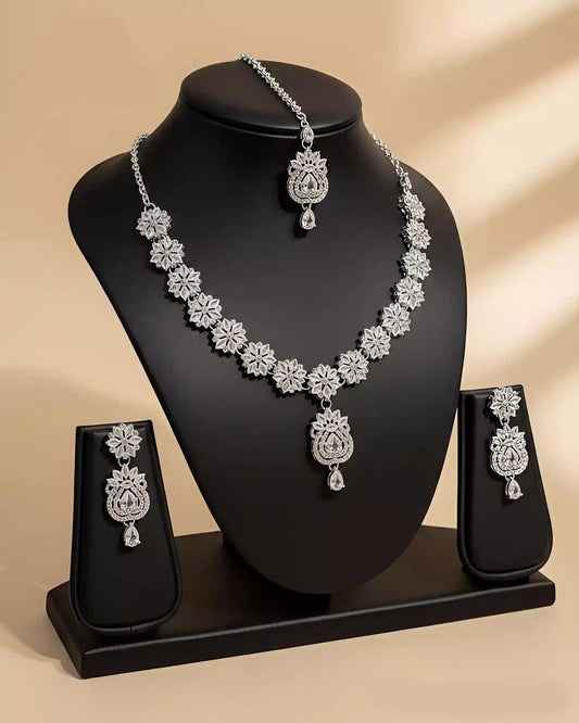 Elegant Party Wear Necklace Earrings and Tikka Set for Women