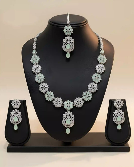 Elegant Party Wear Necklace Earrings and Tikka Set for Women