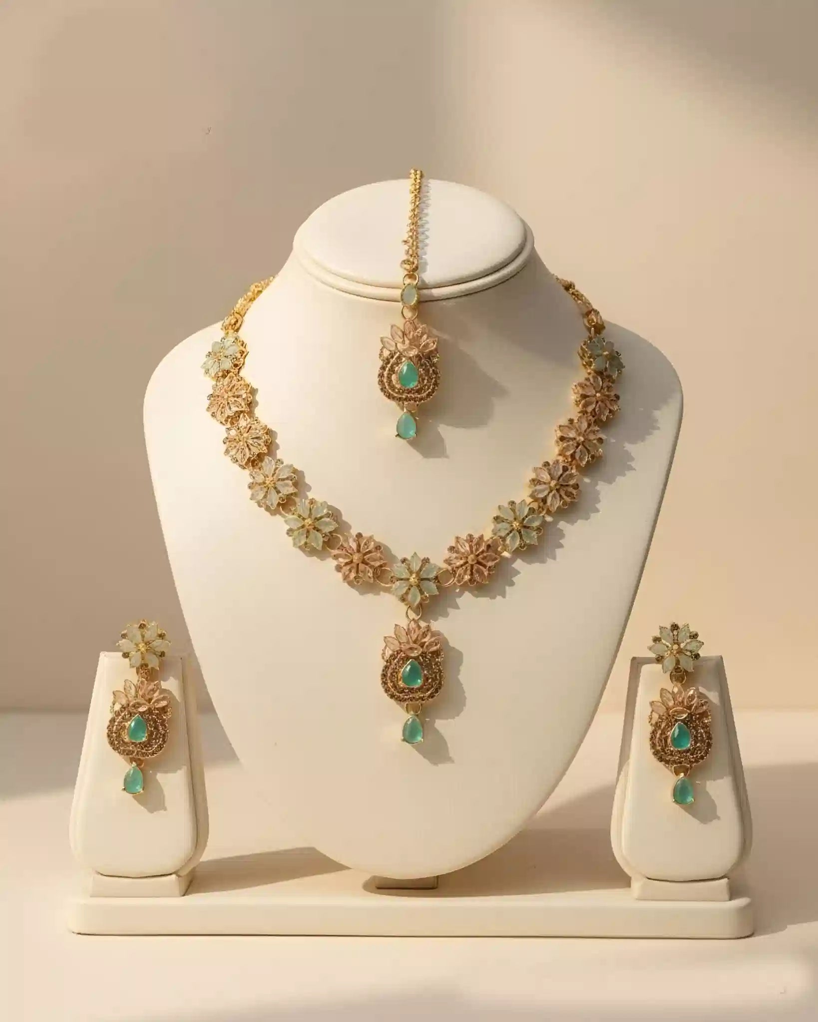 Elegant Party Wear Necklace Earrings and Tikka Set for Women