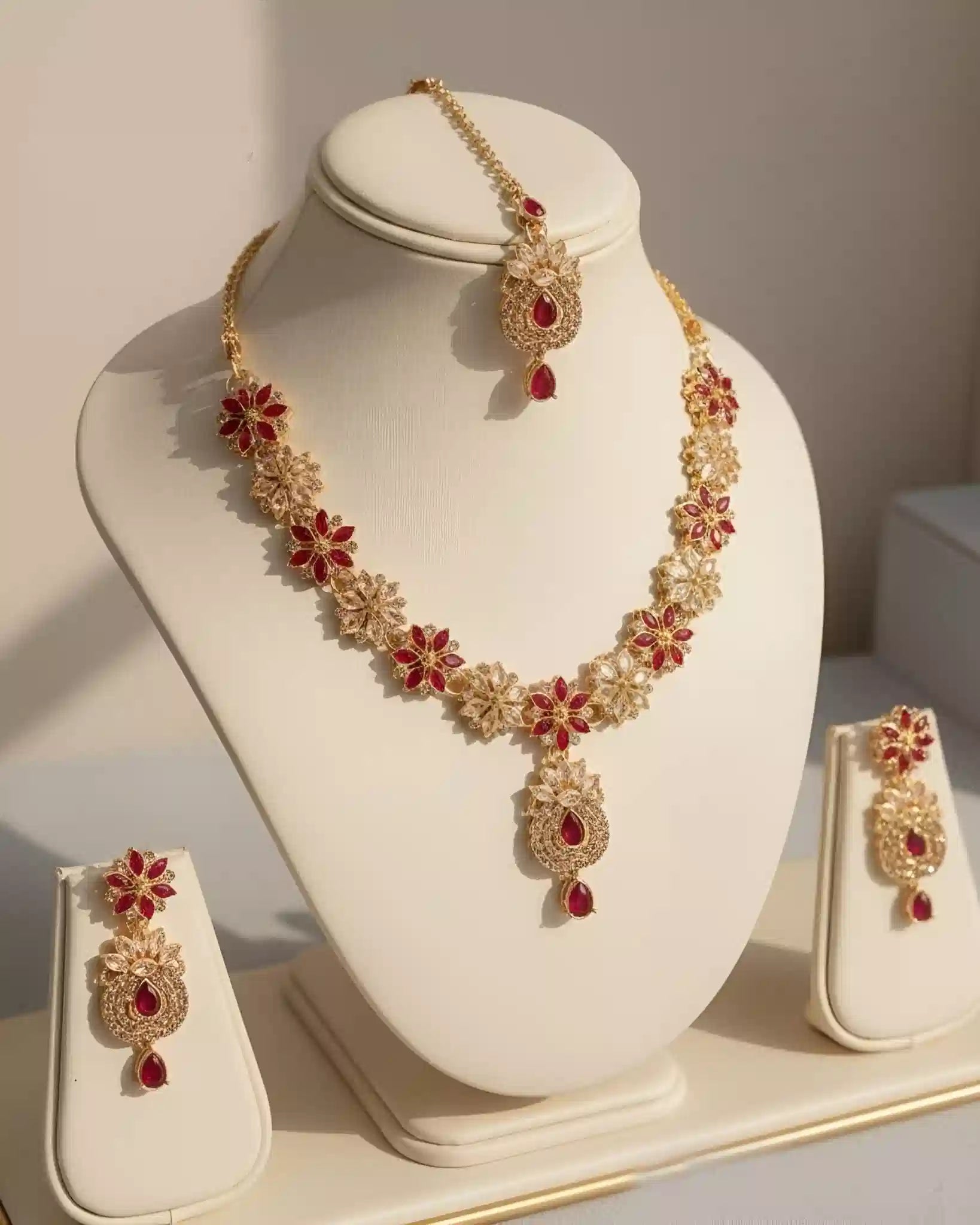 Elegant Party Wear Necklace Earrings and Tikka Set for Women