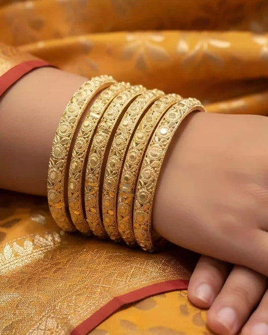 Gold Plated Casting Bangles Set Floral Textured Designer Everyday Bangles for Women