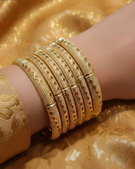 Gold Plated Casting Bangles Set Geometric Textured Designer Everyday Bangles for Women