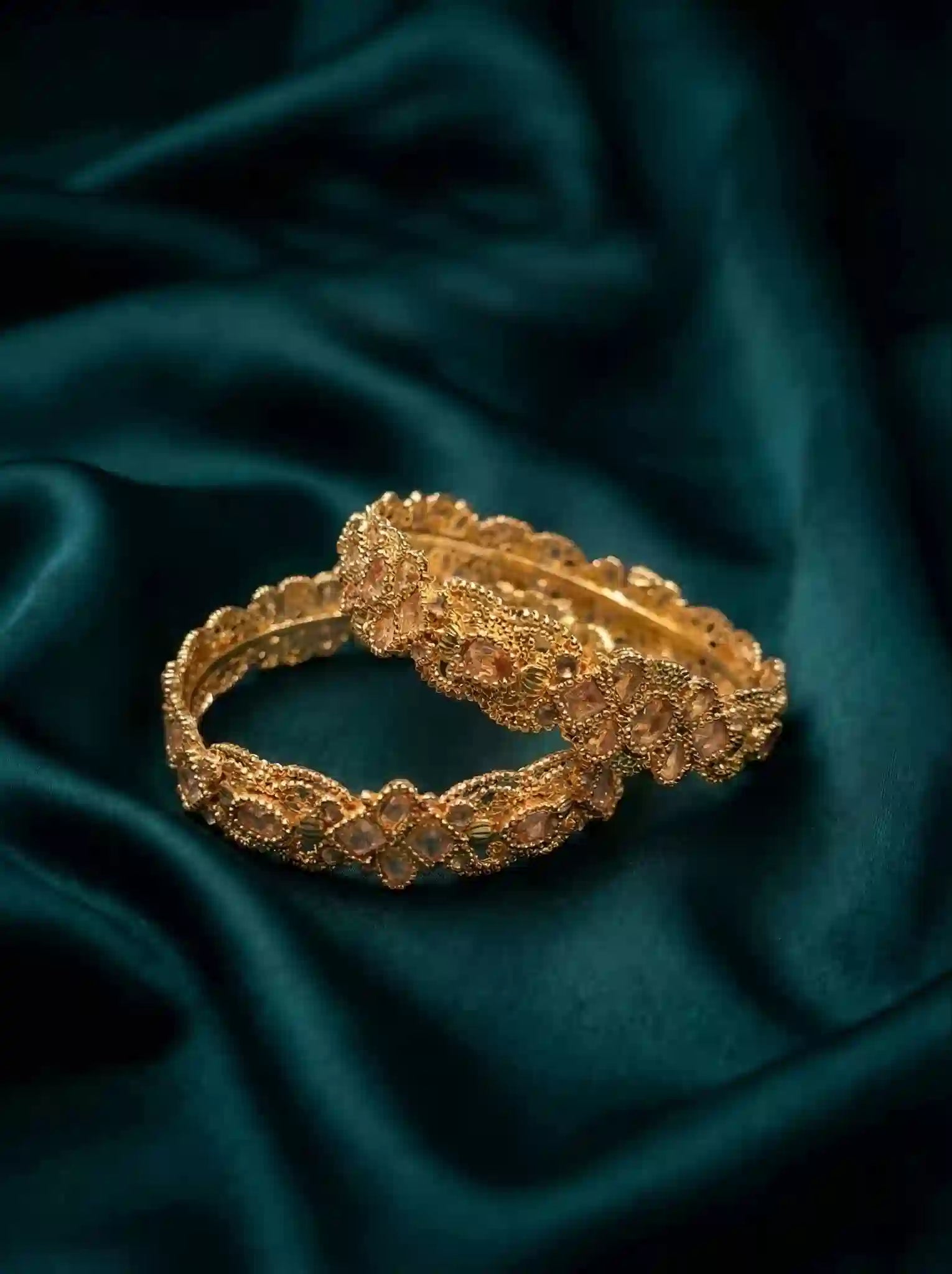 Gold Plated Stone Bangles Set Elegant Green Stone Designer Party Wear Bangles for Women