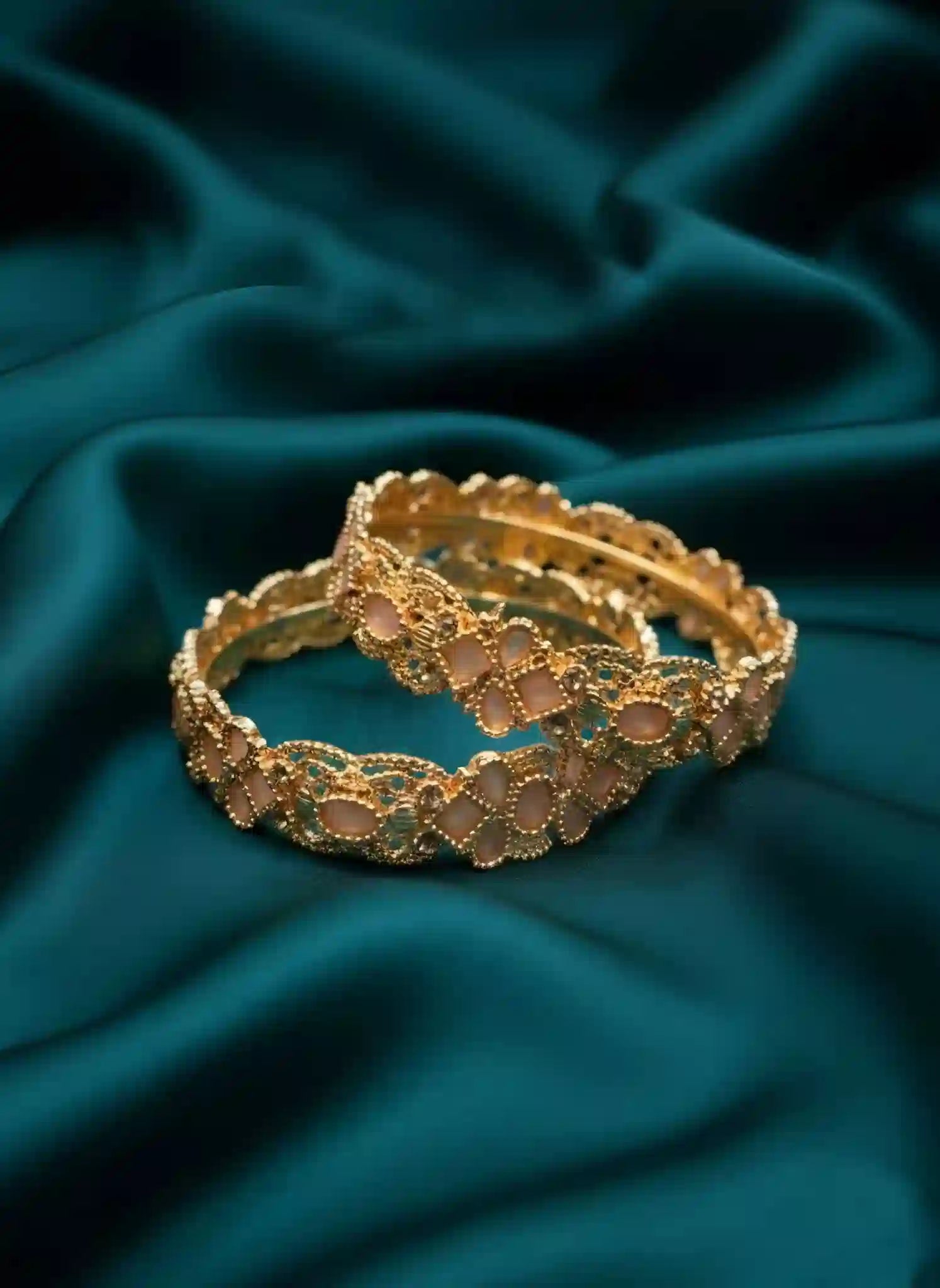 Gold Plated Stone Bangles Set Elegant Green Stone Designer Party Wear Bangles for Women