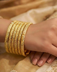 Gold Plated Textured Bangles Set Elegant Machine Cut Design Classic Daily Wear Bangles