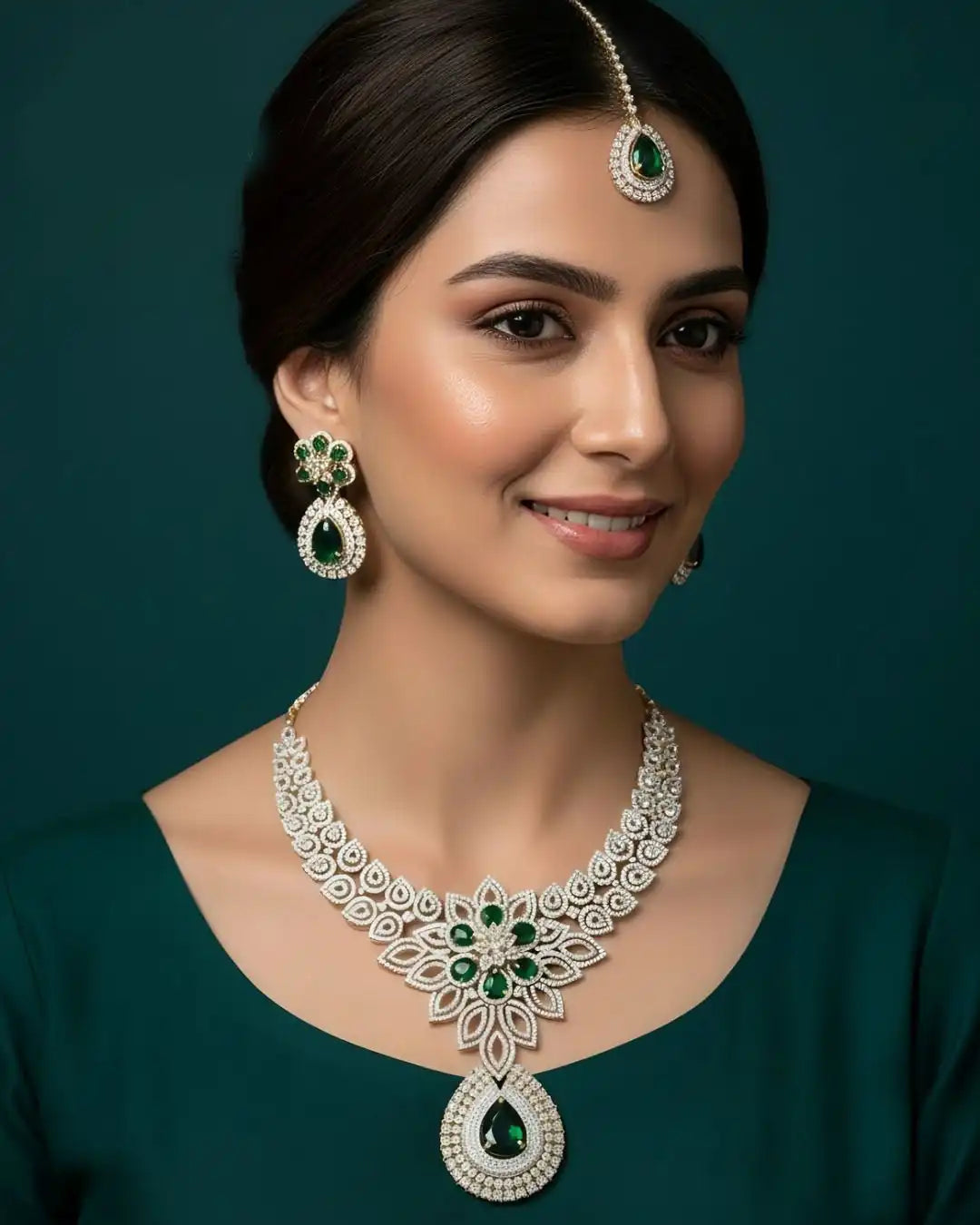 Luxury Designer Bridal Necklace Earrings and Tikka Set
