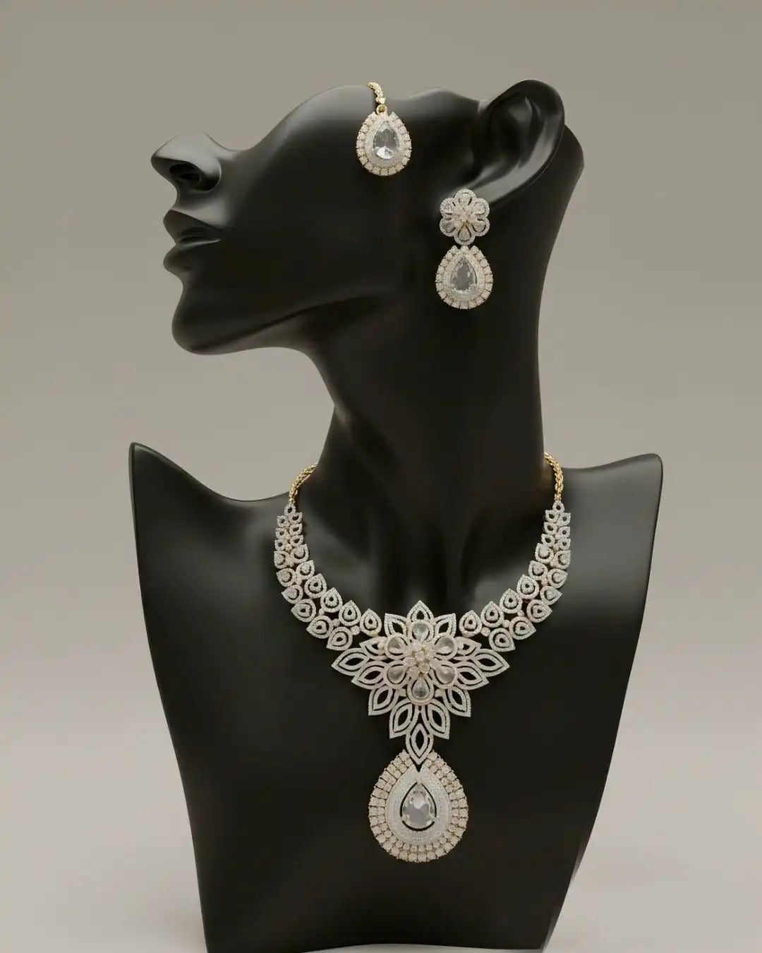 Luxury Designer Bridal Necklace Earrings and Tikka Set