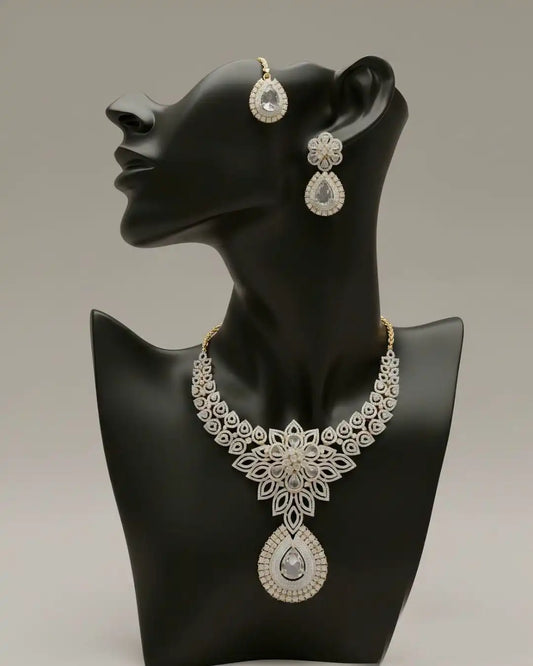 Luxury Designer Bridal Necklace Earrings and Tikka Set