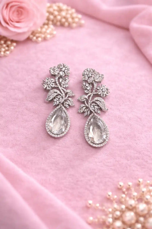 Luxury Floral Drop Crystal Earrings | Elegant Statement Party Wear Earrings for Women