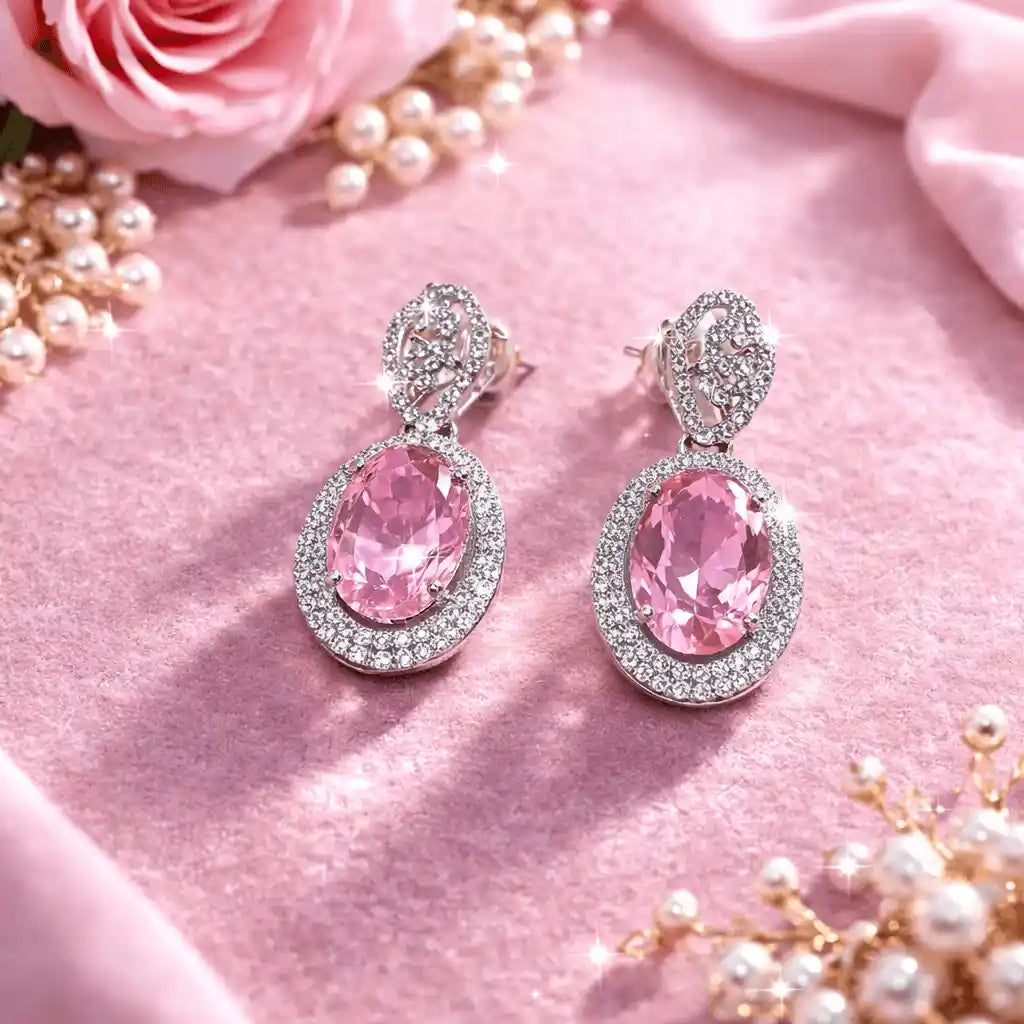 Luxury Oval Crystal Drop Earrings for Women | Elegant Designer Party Wear Jhumka Earrings | 10 Color Variants