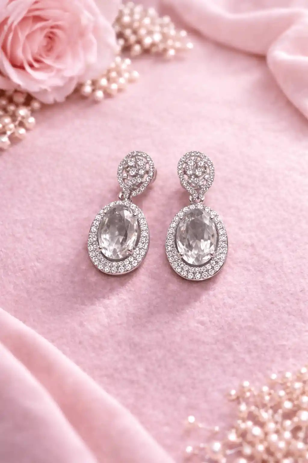 Luxury Oval Crystal Drop Earrings for Women | Elegant Designer Party Wear Jhumka Earrings | 10 Color Variants
