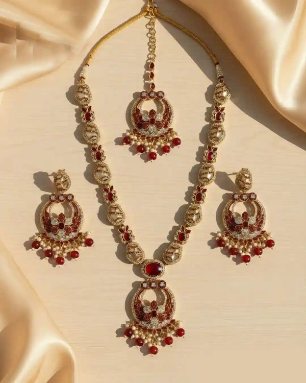 Luxury Party Wear Necklace, Earrings & Bindi Set – Wedding & Festive Jewelry alternate view