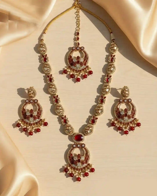 Luxury Party Wear Necklace, Earrings & Bindi Set – Wedding & Festive Jewelry