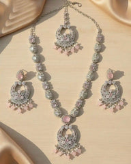 Luxury Party Wear Necklace, Earrings & Bindi Set – Wedding & Festive Jewelry