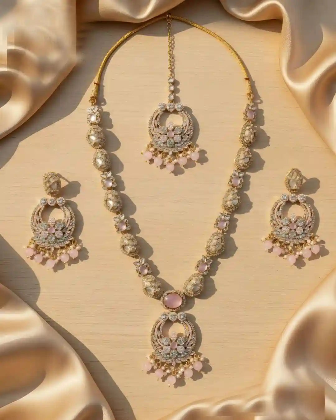 Luxury Party Wear Necklace, Earrings & Bindi Set – Wedding & Festive Jewelry