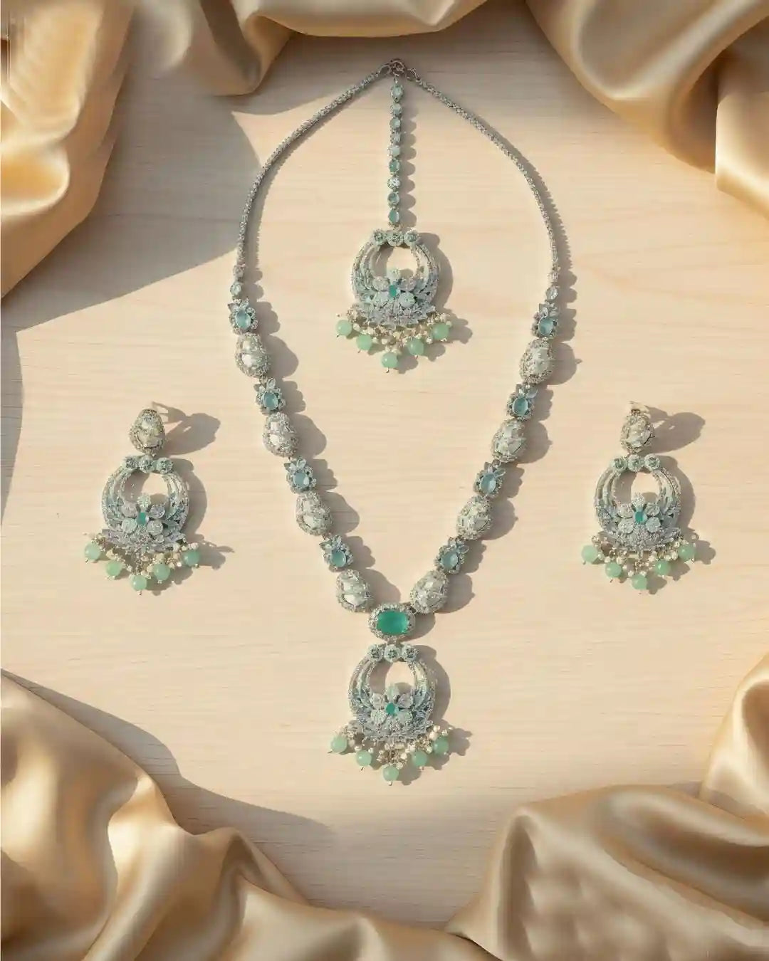 Luxury Party Wear Necklace, Earrings & Bindi Set – Wedding & Festive Jewelry