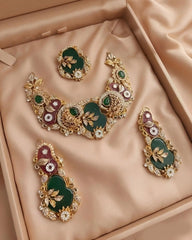 Luxury Turkish Casting Necklace Set with Earrings and Tikka