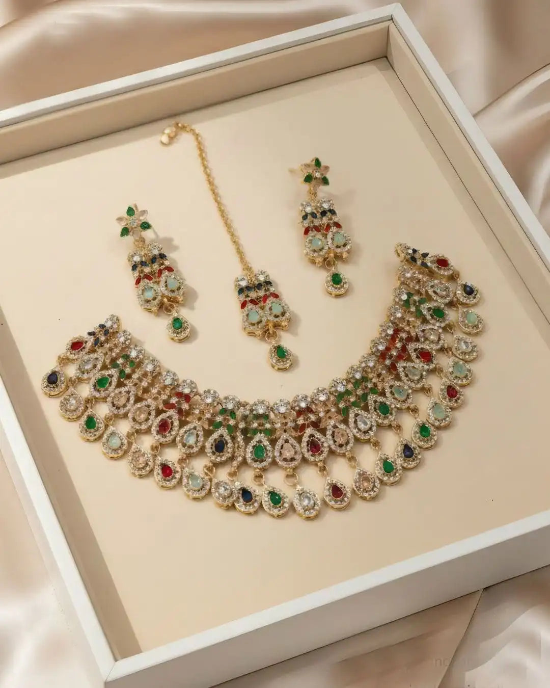 Luxury Wedding Style Necklace Earrings and Tikka Set