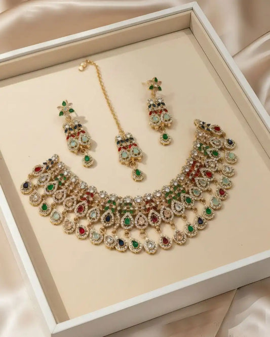 Luxury Wedding Style Necklace Earrings and Tikka Set