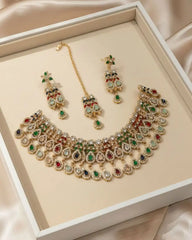 Luxury Wedding Style Necklace Earrings and Tikka Set