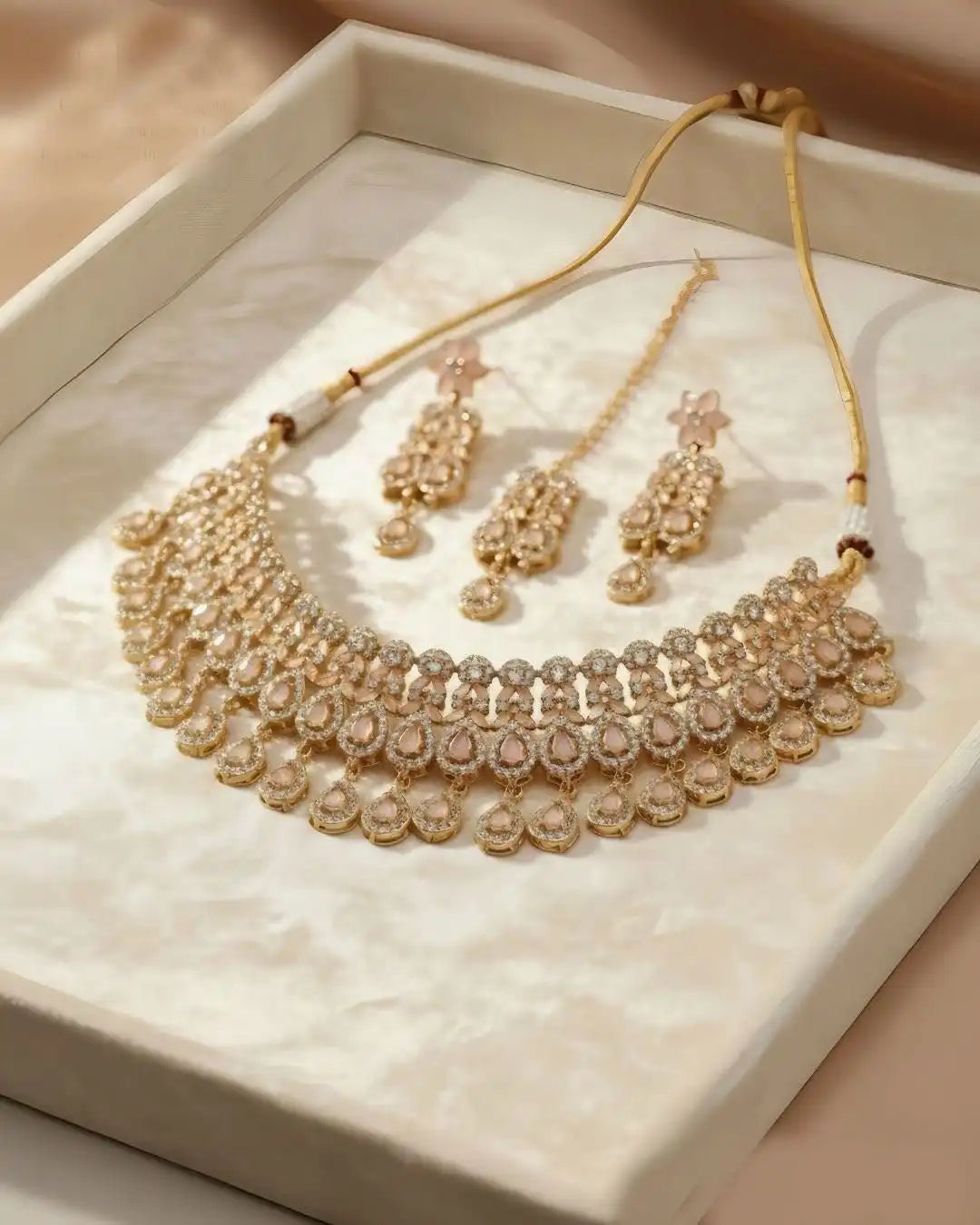 Luxury Wedding Style Necklace Earrings and Tikka Set