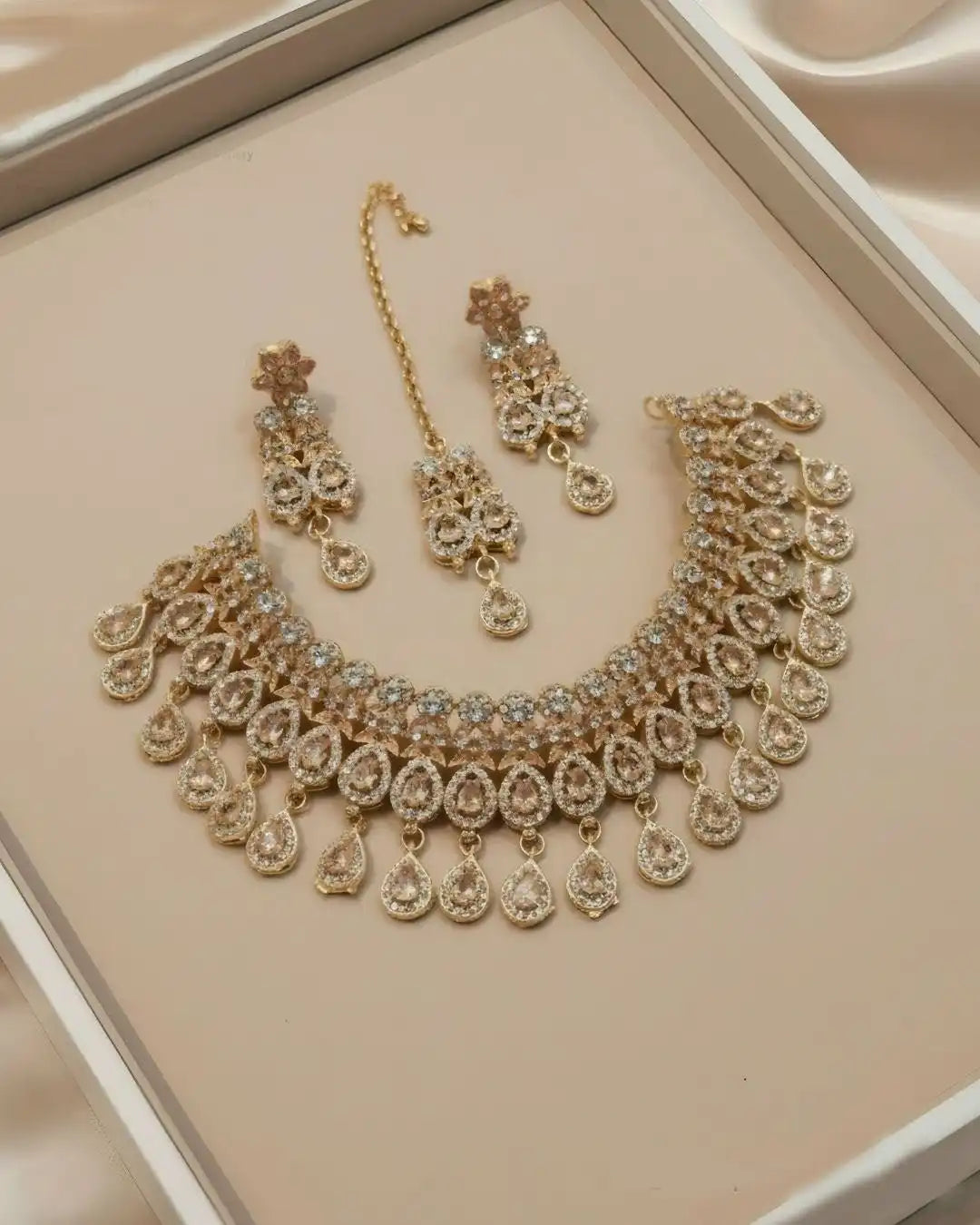 Luxury Wedding Style Necklace Earrings and Tikka Set